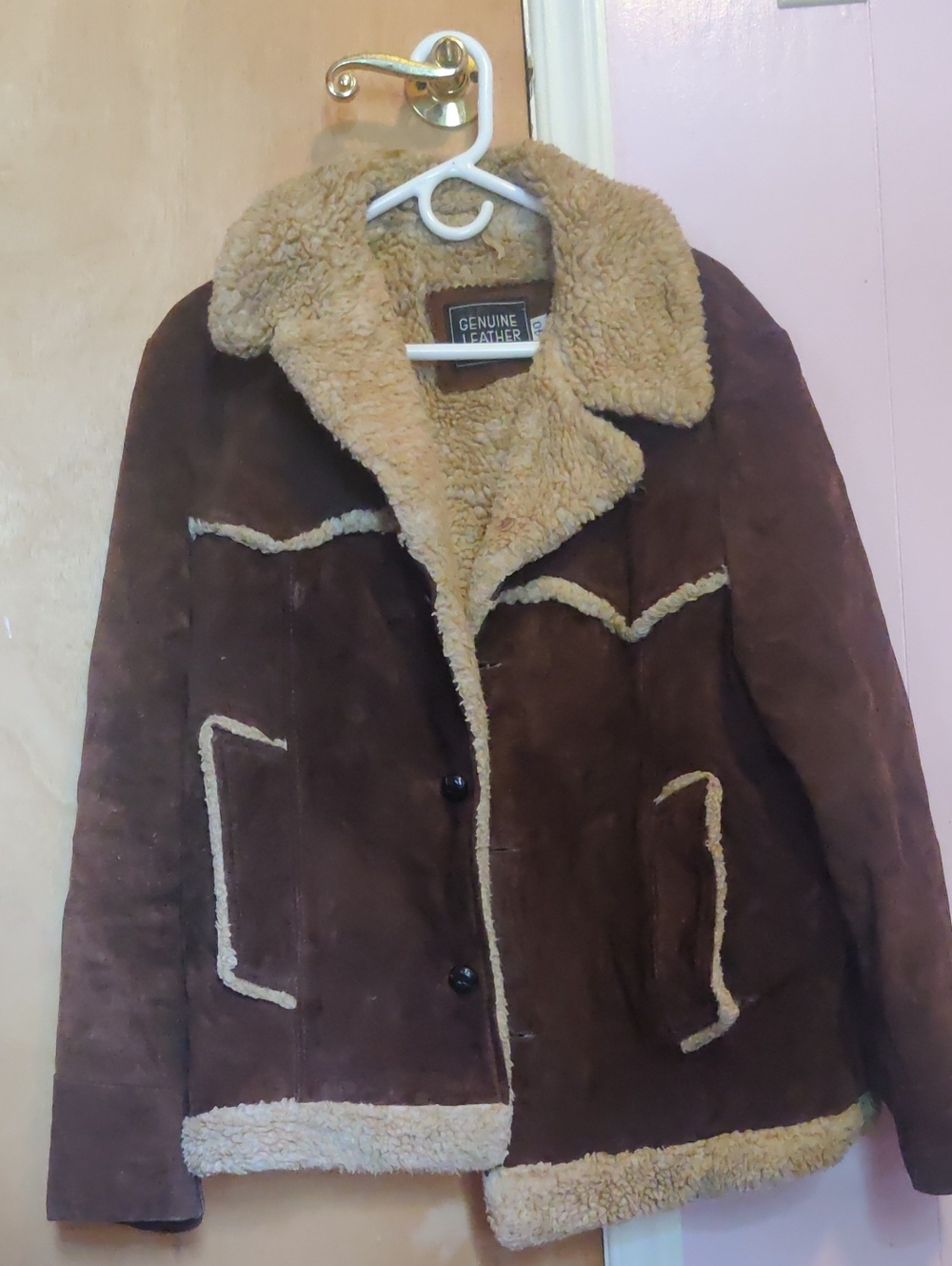 Men's Brown Shearling Jacket with Cream Lining